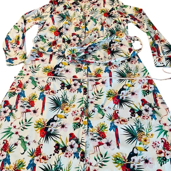 Per Una Multi-color Buttoned Tropical Bird Pattern Belted Dress Size 18 - Picture 9 of 13